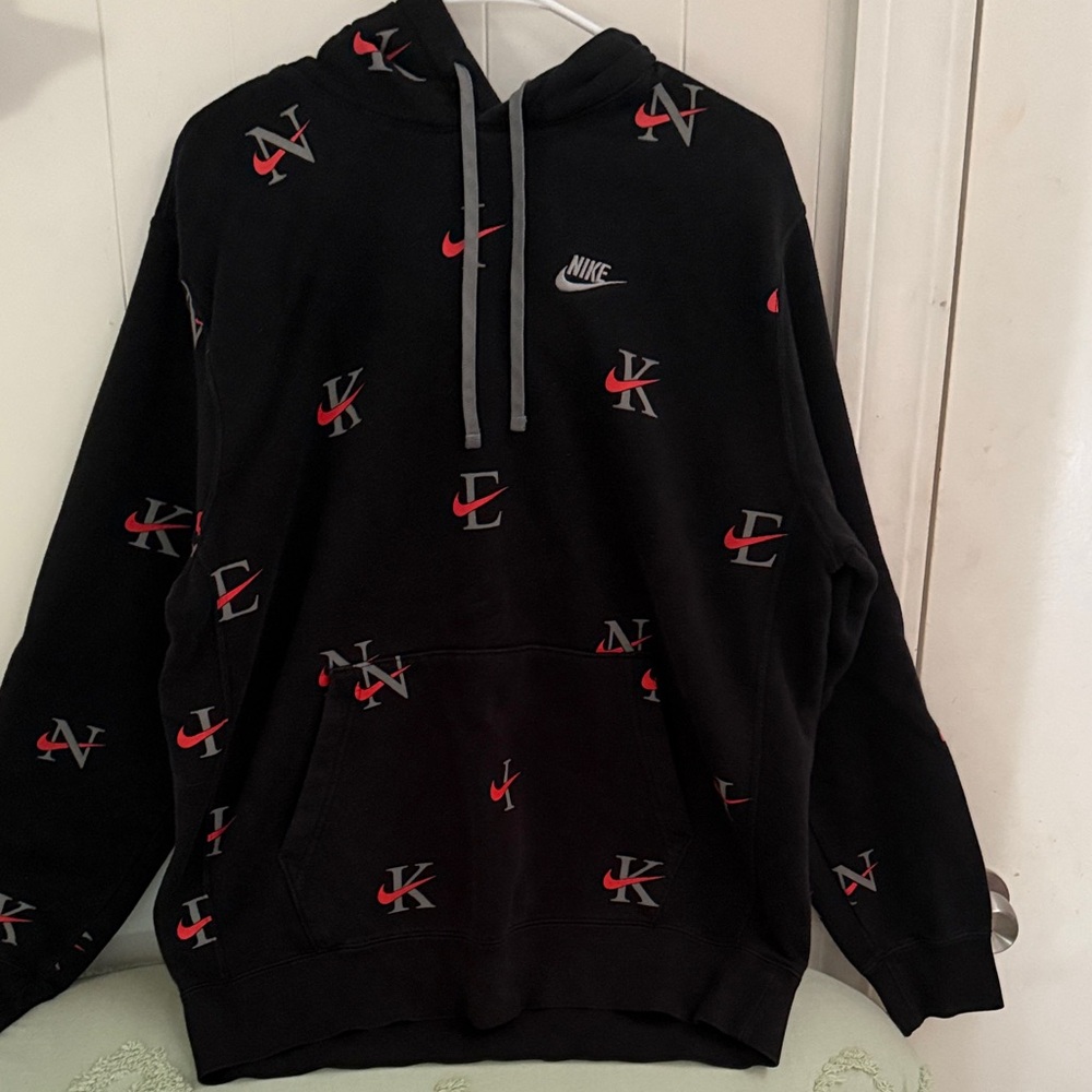 Nike Black Hoodie with Red and Gray Logo Accents